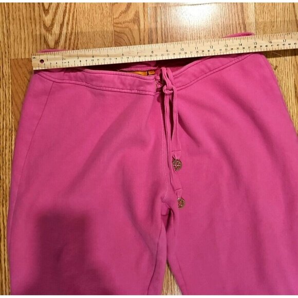 Tory Burch Drawstring Sweatpants Women LRG Pink Casual Joggers Gold Logo Charms - Picture 7 of 12